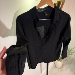 else Button-Up black SM silk rayon blend Pintuck Cuffs luxury workwear collared